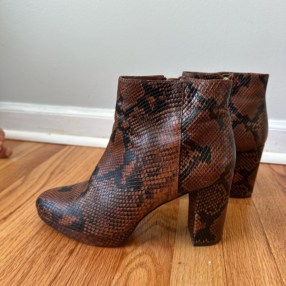 Vince Camaro Brown Snake Print Ankle Boots
